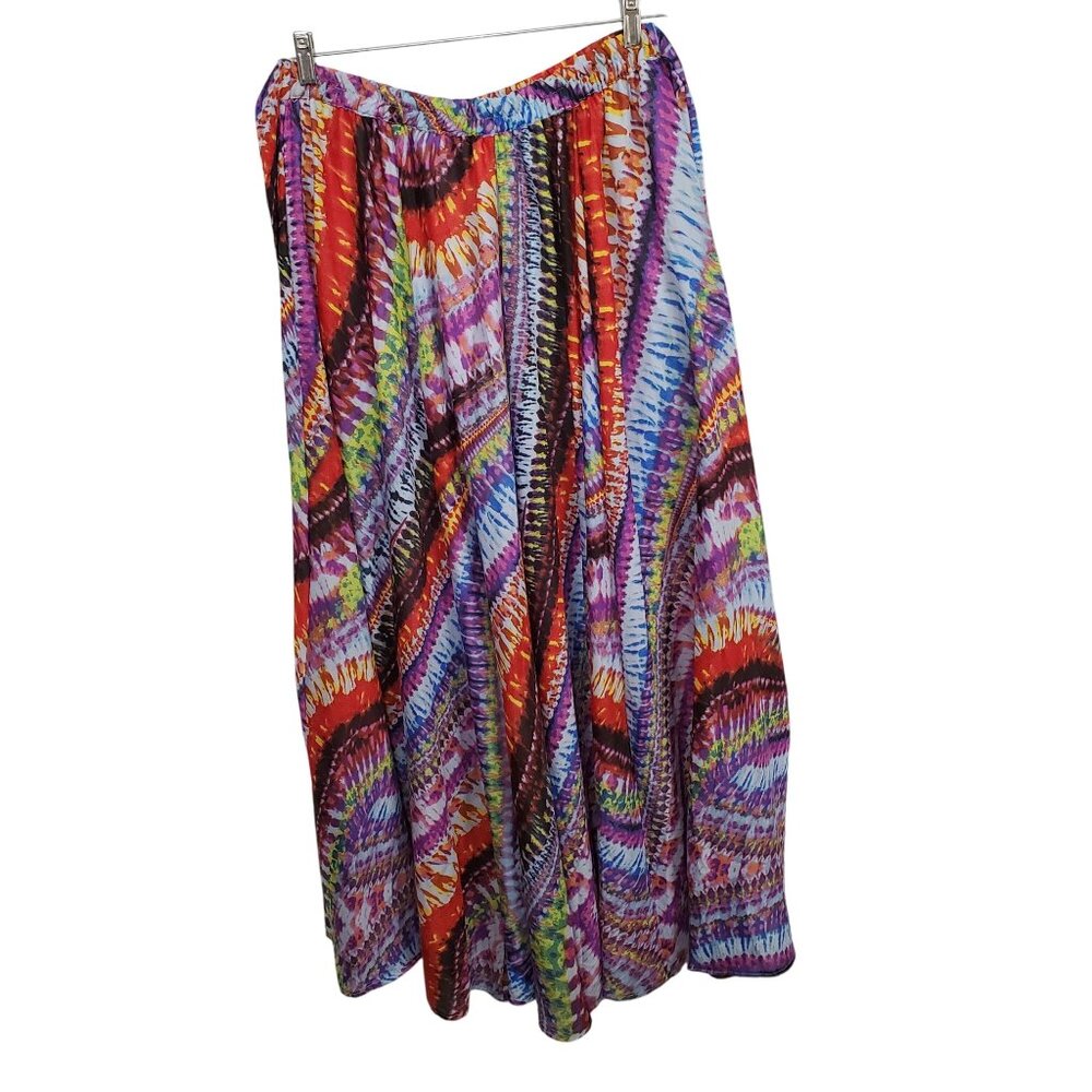 Truth NYC L Skirt Maxi Flowy Tie Dye Boho Colorful Pull On Psychedelic Vibrant - Picture 2 of 10